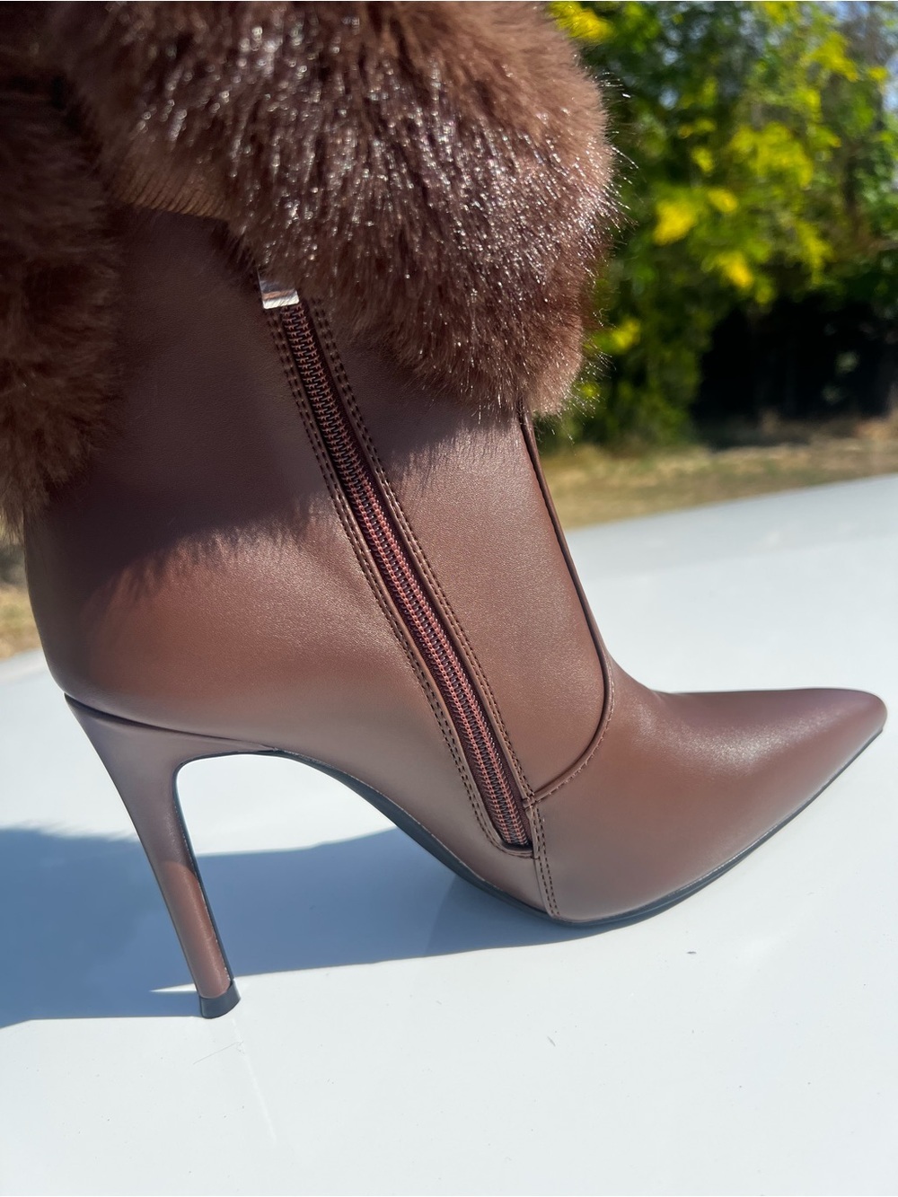 Women's Brown Fur Knee-High Stiletto Boot - Picture 5 of 8